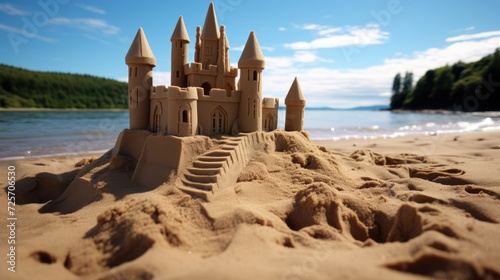 A photo of Sand castle beach Sunny Day Generative AI