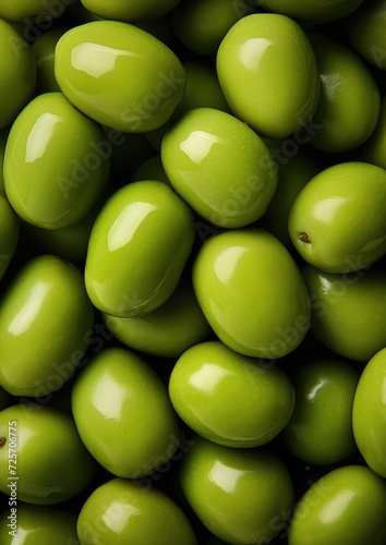 Many fresh and ripe green olives with detailed water drops, bio farm food concept. Generative Ai. © annamaria