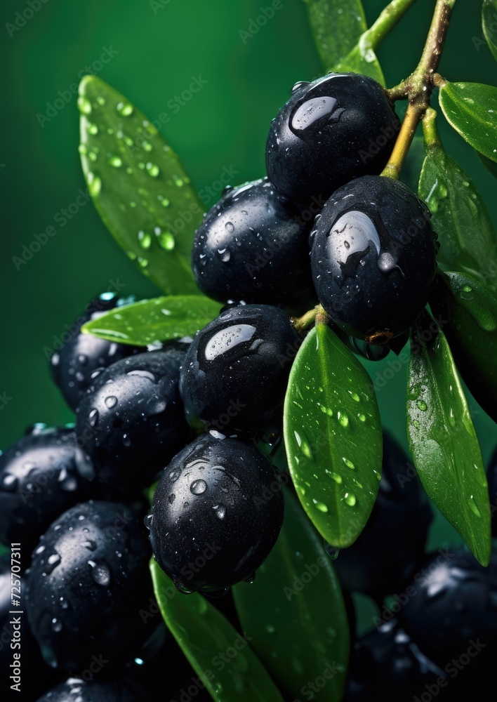 Many fresh and ripe black olives with detailed water drops, bio farm food concept. Generative Ai. Many fresh and ripe black olives with detailed water drops, bio farm food concept. Generative Ai.