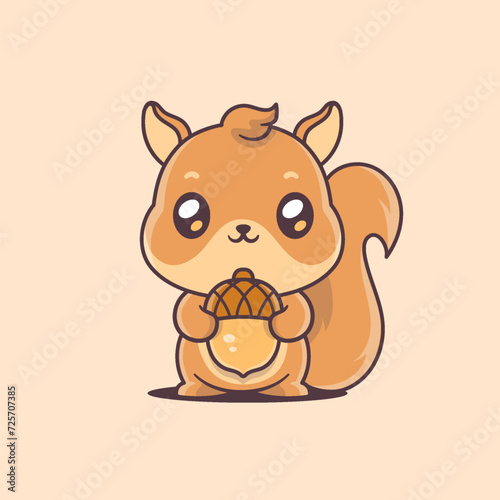 Cute kawaii squirrel cartoon mascot character vector illustration