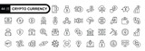 Crypto currency  editable stroke  icon set . Linear style icons pack.  Crypto technology and Blockchain icons for web and mobile app.