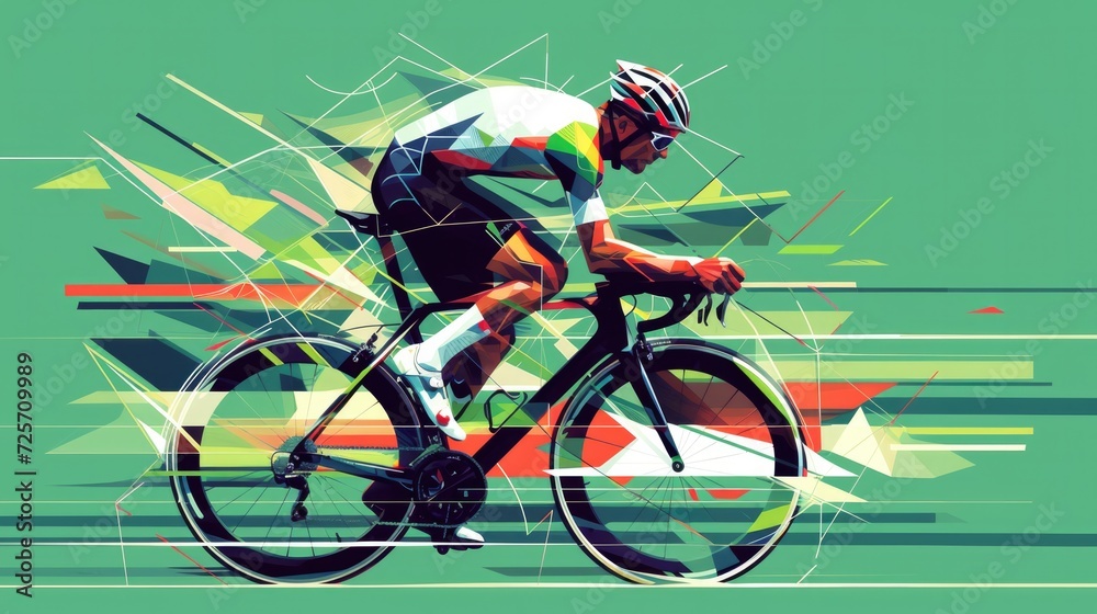 Fototapeta premium long distance cyclist Geometry in vector on green background --ar 16:9 --v 6 Job ID: 3b7b6fb8-8d96-48b3-9480-f640881341d4