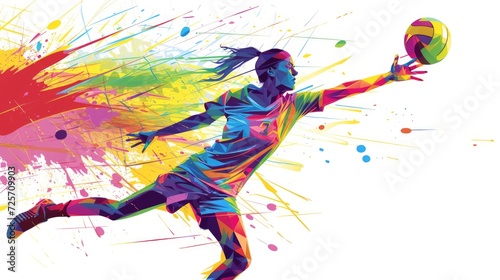 Fototapeta Naklejka Na Ścianę i Meble -  Geometric volleyball player vector on white background -