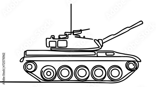 Tank continuous line drawing. One line art of military, armored personnel carrier, infantry fighting vehicle