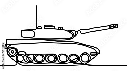 Tank continuous line drawing. One line art of military, armored personnel carrier, infantry fighting vehicle