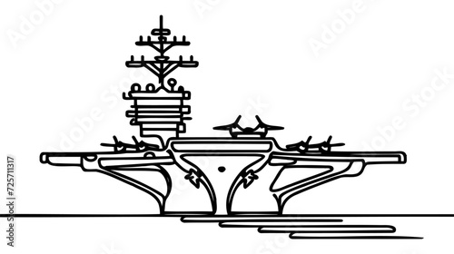 One continuous line aircraft carrier. Vector illustration isolated on white background