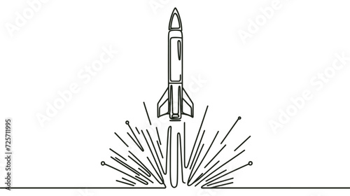 Rocket takeoff. Spaceship launch. Launch of a military ballistic missile. One continuous line. Linear.