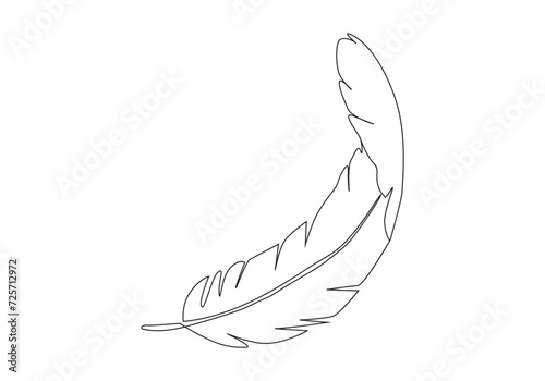 Bird feather in continuous one line drawing. Tropical leaf line vector illustration. Single line feather icon. Premium vector
