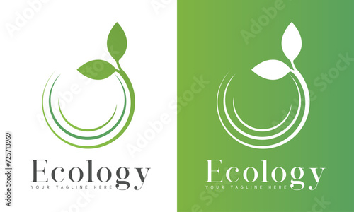 Ecology Logo Design Leaf with Circle Logotype