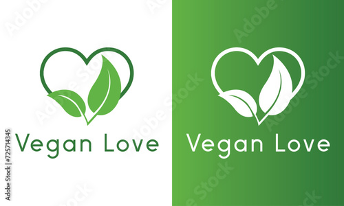 Vegan Love Logo Design Spoon and Fork with Heart Logotype vegetarian logo