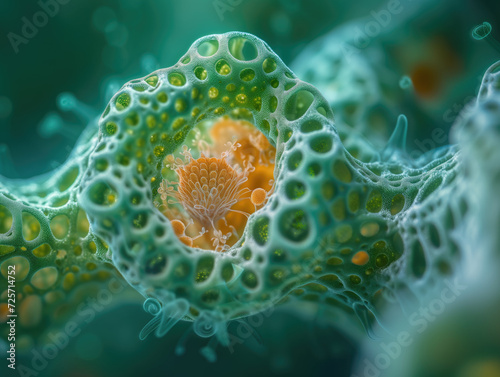 A jothe microscopic universe, focusing on the structure of a single plant cell. 