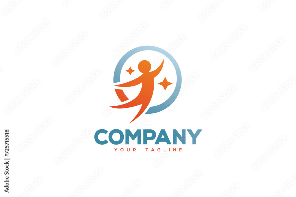 Creative logo design depicting a person with its arms spread to the sides and stars on the side. Creative logo design depicting a person with its arms spread to the sides and stars on the side.