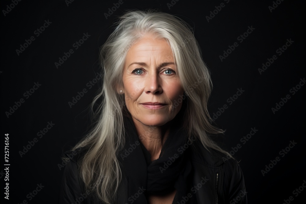Portrait of a beautiful senior woman with grey hair on black background. Portrait of a beautiful senior woman with grey hair on black background.