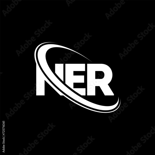 NER logo. NER letter. NER letter logo design. Initials NER logo linked with circle and uppercase monogram logo. NER typography for technology, business and real estate brand.