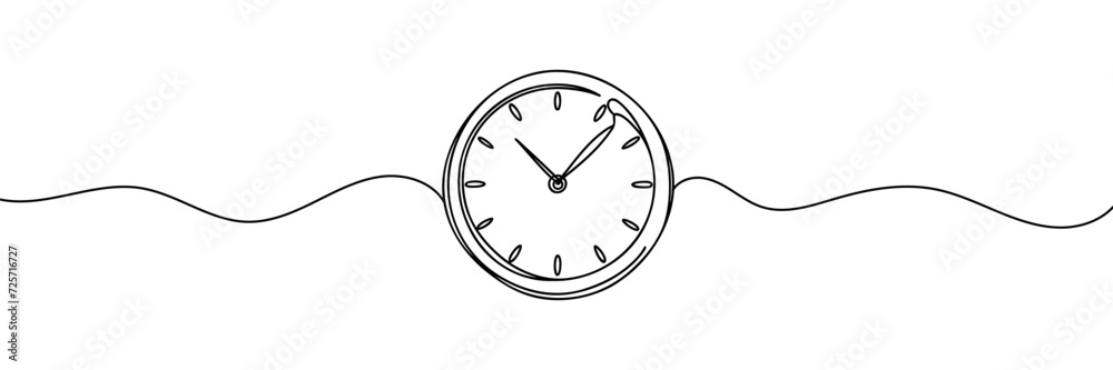 Continuous one line drawing clock icon with doodle handdrawn style ...