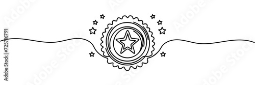 Award star badge continuous line art drawing. Vector illustration isolated on white.