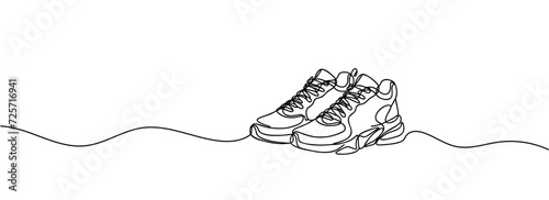 Drawing one continuous line. Sneakers with lacing. Linear style.
