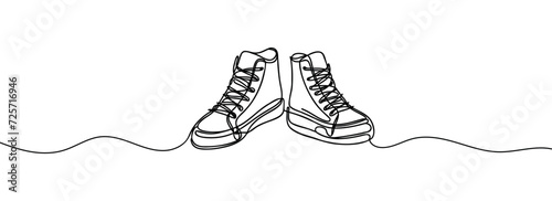Drawing one continuous line. Sneakers with lacing. Linear style.