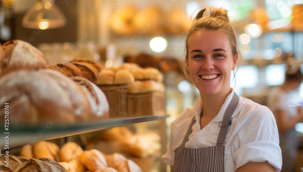 smiling blonde baker in the bakery