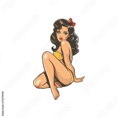 Pin up girl character flat vector design