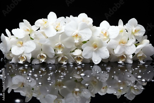 Beautiful white orchid with water drops on a black background