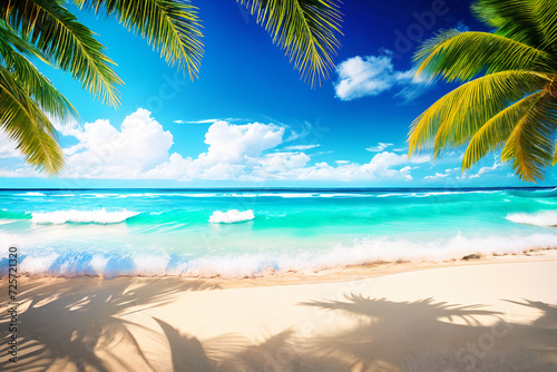  tropical landscape, ocean view with palm trees.