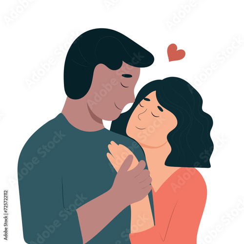 Young couple in love. Young people embrace each other with love and care. Happy man and woman fall in love. Family, couple, love, affection, relationship concept. Love tenderness and romantic feelings