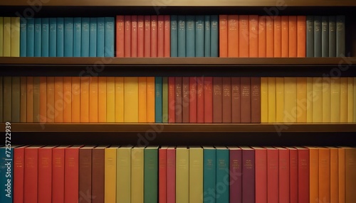 A stack of variously colored hardcover books, neatly arranged on a sunlit shelf