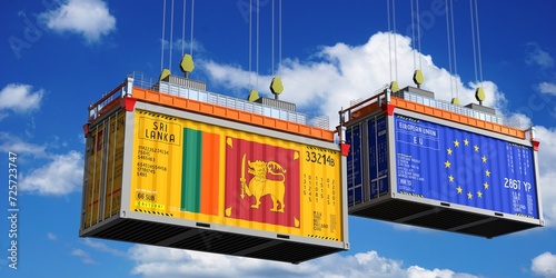 Shipping containers with flags of Sri Lanka and European Union - 3D illustration