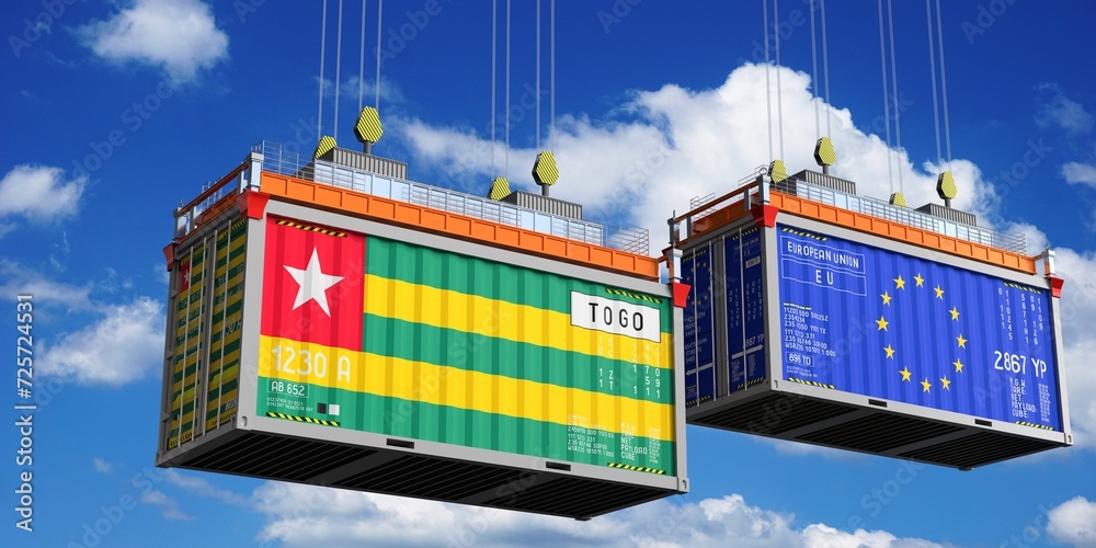 Shipping containers with flags of Togo and European Union - 3D illustration