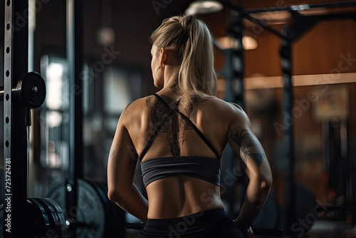 Portrait of a fitness girl with pronounced body muscles, generative AI