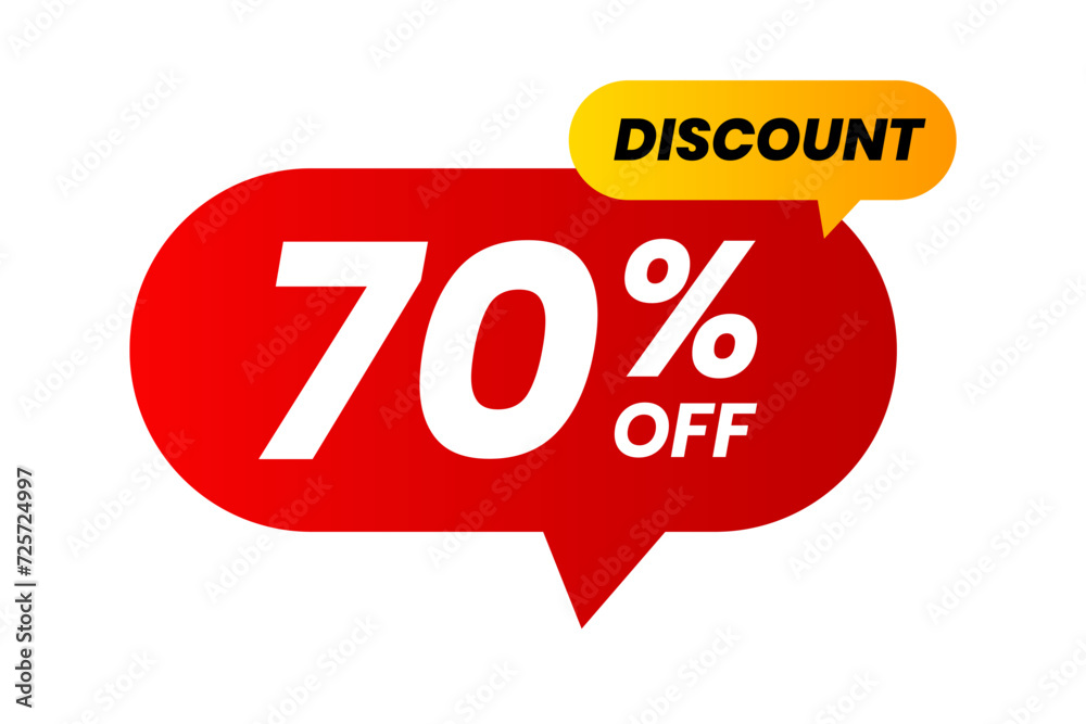 Discounts 70 percent off. Red and yellow template on white background. Vector illustration Discounts 70 percent off. Red and yellow template on white background. Vector illustration