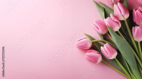 Kwiatowe r    owe minimalistyczne t  o na   yczenia z okazji Dnia Kobiet  Dnia Matki  Dnia Babci  Urodzin czy pierwszego dnia wiosny. Szablon na baner lub mockup z   ci  tymi tulipanami