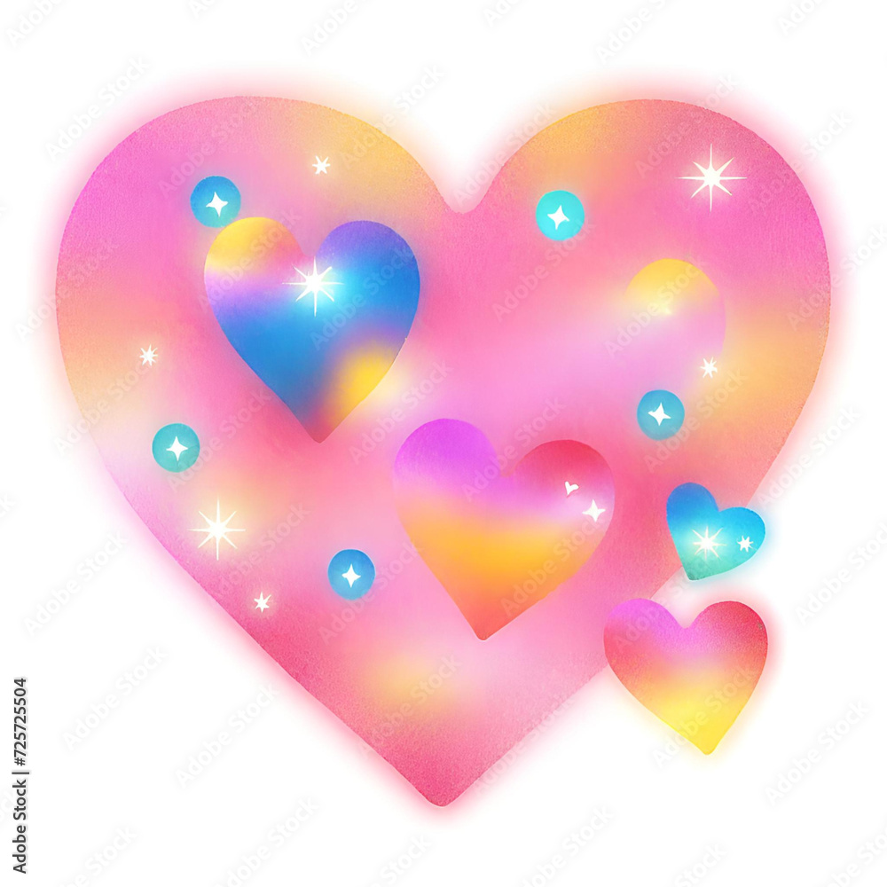 Hearts of various colors, beautiful, glowing, twinkling.