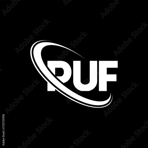 PUF logo. PUF letter. PUF letter logo design. Initials PUF logo linked with circle and uppercase monogram logo. PUF typography for technology, business and real estate brand.