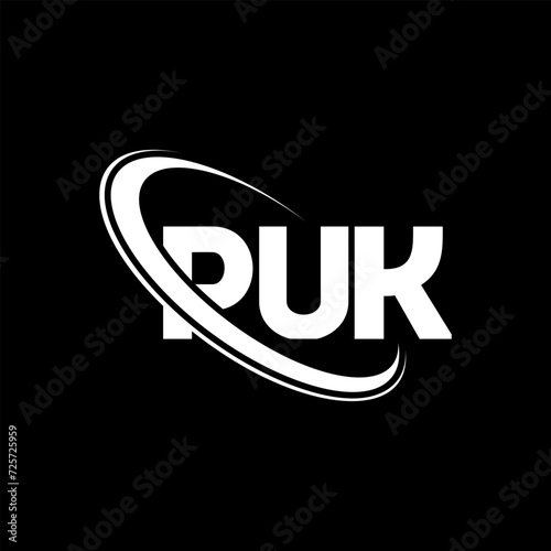 PUK logo. PUK letter. PUK letter logo design. Initials PUK logo linked with circle and uppercase monogram logo. PUK typography for technology, business and real estate brand.