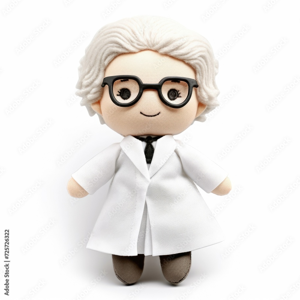 doll toy girl woman doctor nurse in a white coat. felt toy . cute character. doll toy girl woman doctor nurse in a white coat. felt toy . cute character.