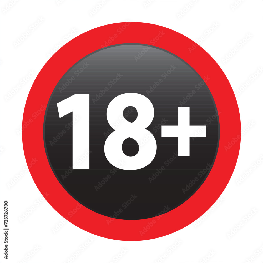 18 plus only icon. Age limit under 18 years old is forbidden circle sign symbol, trendy vector illustration. Under 18 sign in on white background. Over 18 only censored. Eighteen age older forbidden. 18 plus only icon. Age limit under 18 years old is forbidden circle sign symbol, trendy vector illustration. Under 18 sign in on white background. Over 18 only censored. Eighteen age older forbidden.