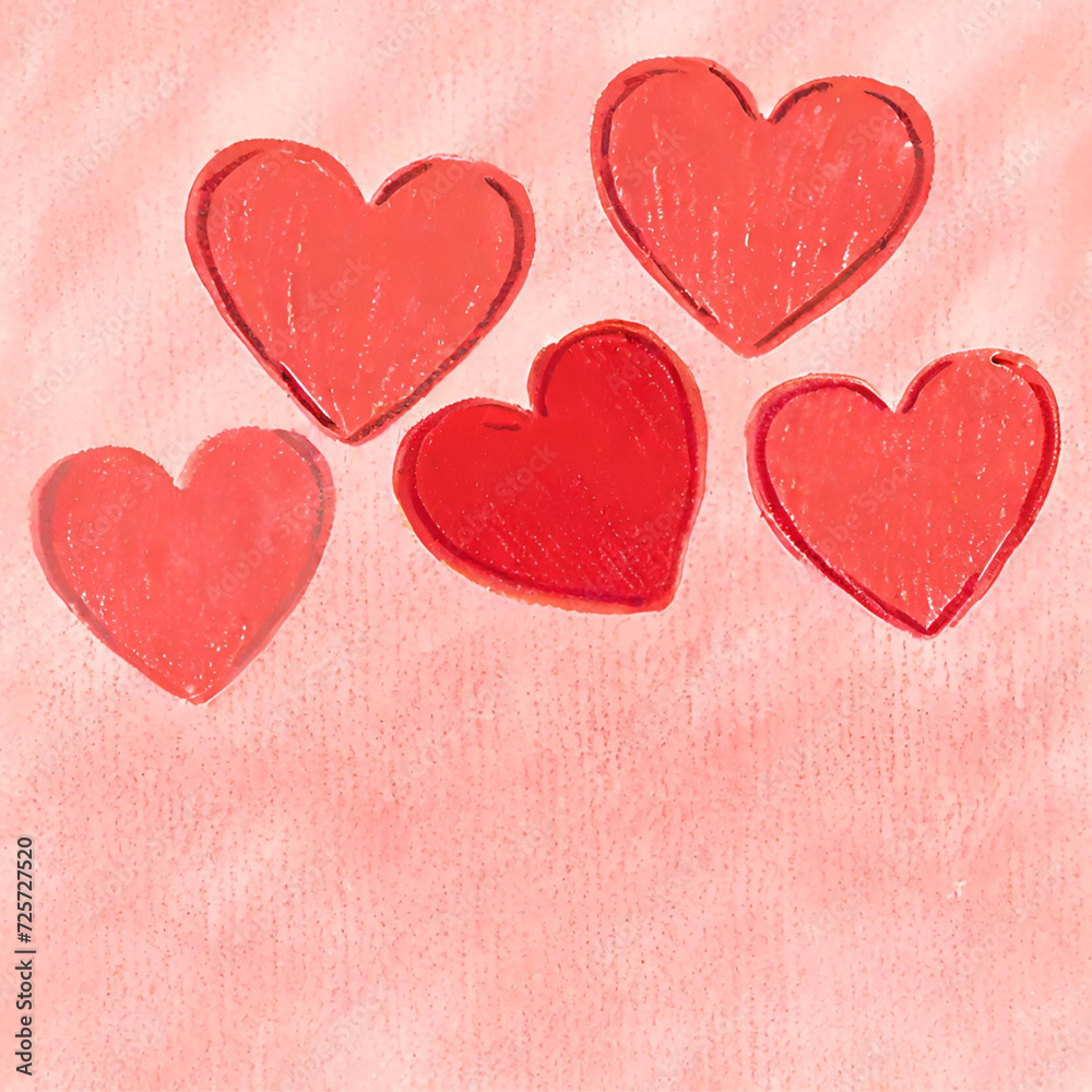 Heart and red background drawn using colored pencils