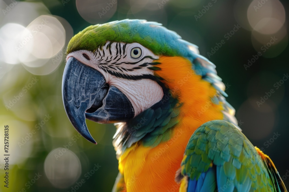 A detailed view of a parrot with a blurred background. Ideal for nature and wildlife themed designs