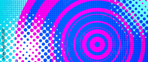 Pop art blue and pink vintage comic magazine cover. Cartoon vector halftone template. Pop Art illustration with halftone dots and circles. Blue background in cartoon style. Disco.