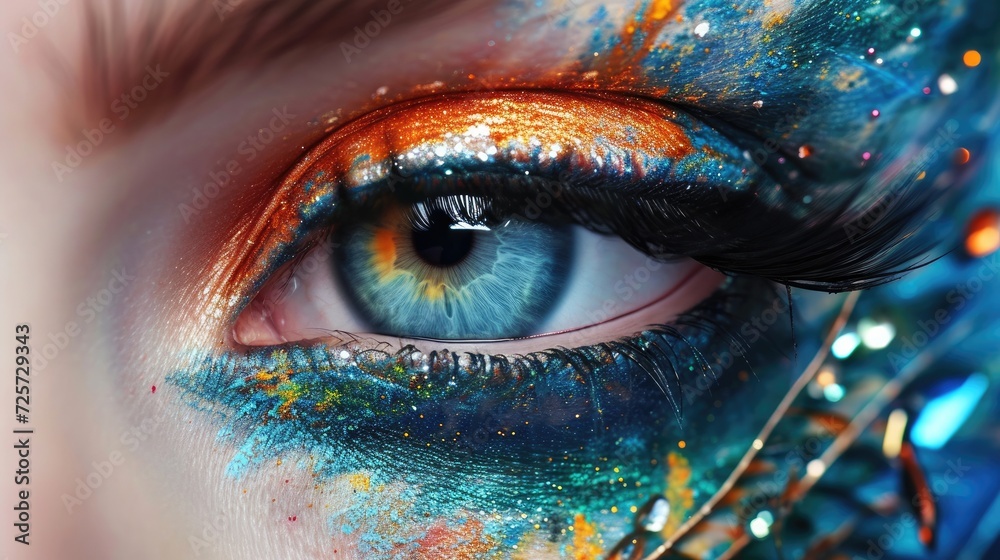 Beautiful female eye painted by a makeup artist. Special concept abstract painting- Generative AI