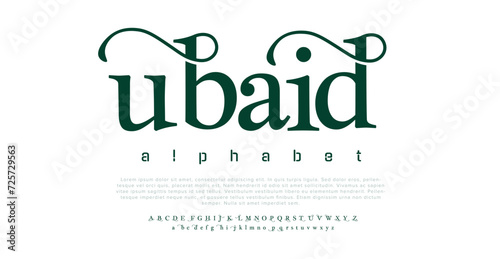 Ubaid Elegant Font Uppercase Lowercase and Number. Classic Lettering Minimal Fashion Designs. Typography modern serif fonts regular decorative vintage concept. vector illustration