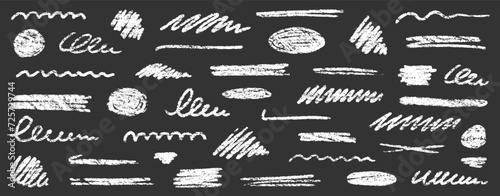 Chalk brush underline stroke set. Crayon marker highlight scribble stroke. Vector hand drawn brush underline element set for accent, crayon texture emphasis element. Rough chalk vector illustration