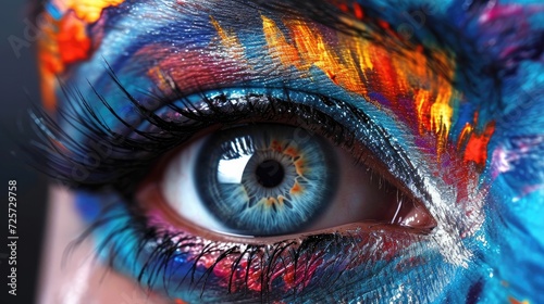 Beautiful female eye painted by a makeup artist. Special concept abstract painting- Generative AI