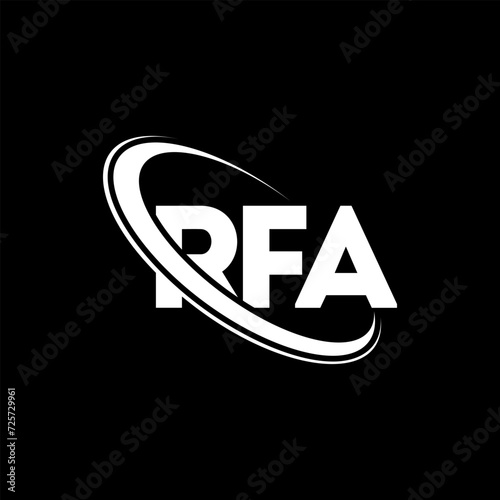 RFA logo. RFA letter. RFA letter logo design. Initials RFA logo linked with circle and uppercase monogram logo. RFA typography for technology, business and real estate brand. photo