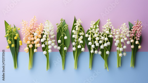 Kwiatowe pastelowe minimalistyczne tło z przebiśniegami na życzenia z okazji Dnia Kobiet, Dnia Matki, Dnia Babci, Urodzin czy pierwszego dnia wiosny. Szablon na baner lub mockup