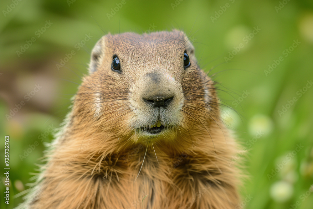 Groundhog Close-Up - Curious Wildlife on Groundhog Day Against a Spring Green Backdrop Groundhog Close-Up - Curious Wildlife on Groundhog Day Against a Spring Green Backdrop