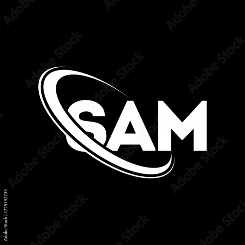 SAM logo. SAM letter. SAM letter logo design. Intitials SAM logo linked with circle and uppercase monogram logo. SAM typography for technology, business and real estate brand.