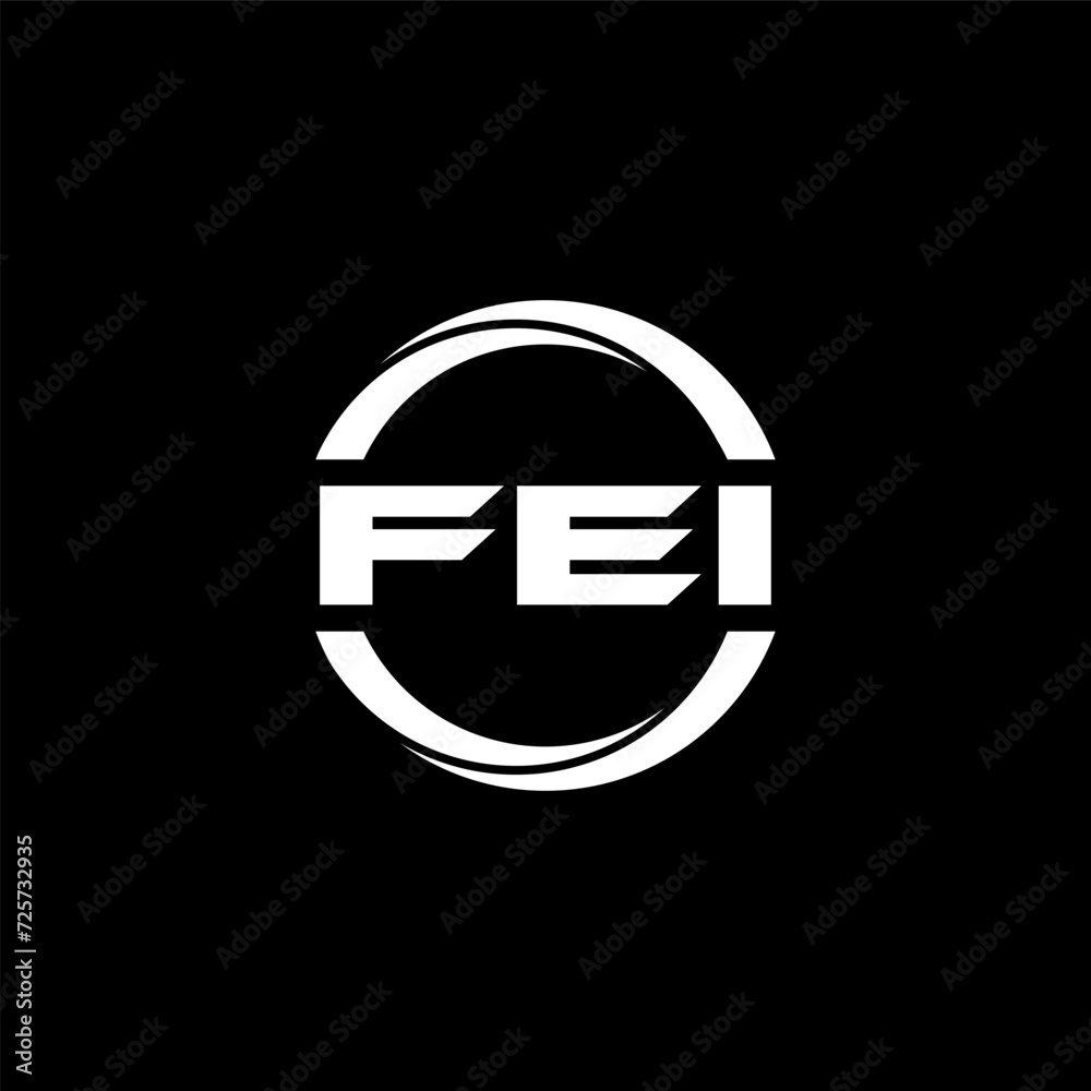 FEI letter logo design with black background in illustrator, cube logo ...